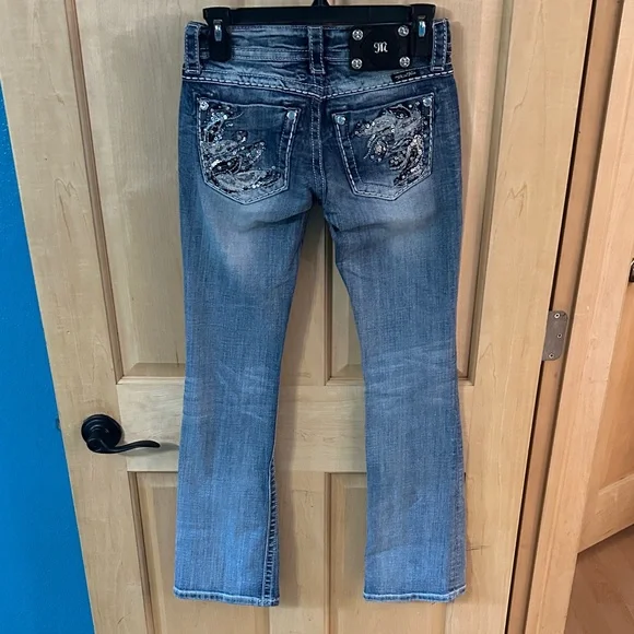 Miss Me Low Rise Boot Cut Jeans with Silver Sequin Detail - Picture 2 of 7